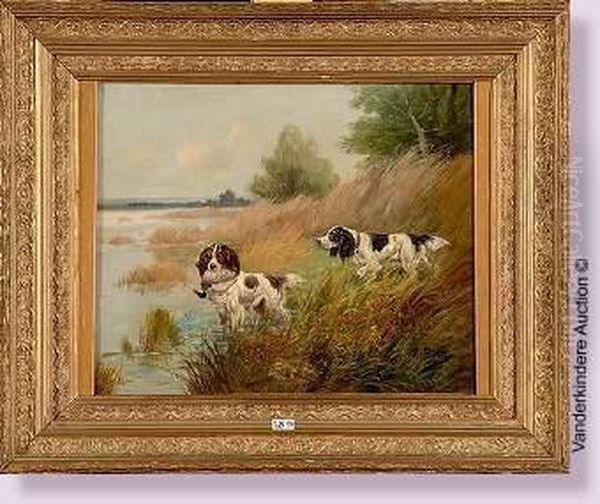 Chiens De Chasse Dans Les Marais Oil Painting by Eugene Petit