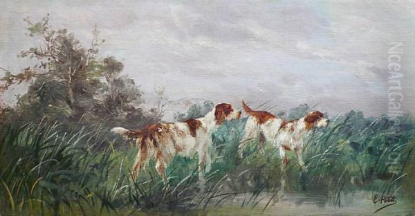 Chiens A L'arret Dans Les Marais Oil Painting by Eugene Petit