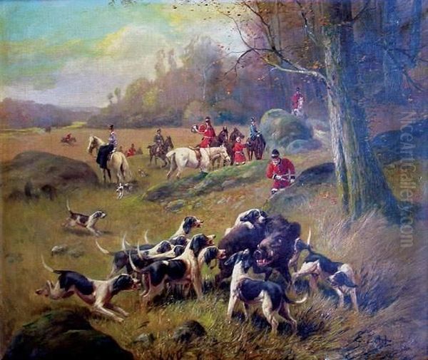  Scene De Chasse A Cour  Oil Painting by Eugene Petit