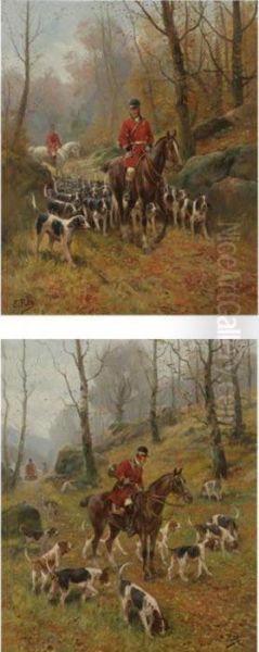 The Hunt: Casting Out And Finding The Scent (a Pair) Oil Painting by Eugene Petit