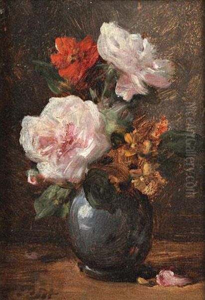 Roses Et Giroflees Oil Painting by Eugene Petit