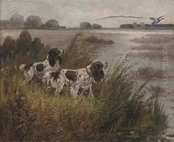 Spaniels Hunting Duck Oil Painting by Eugene Petit