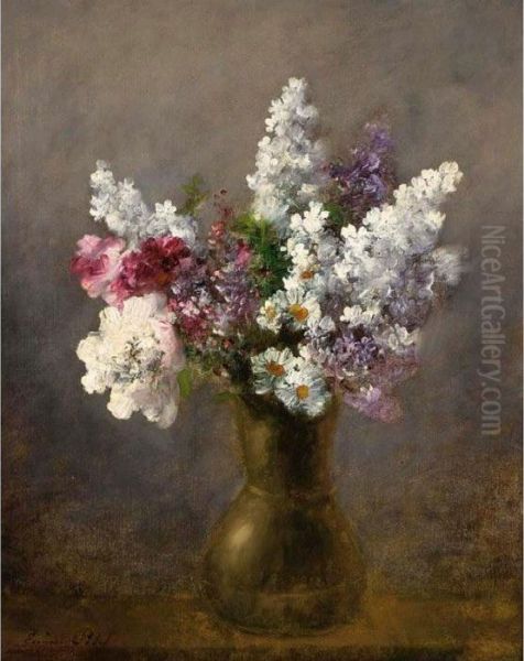 A Flower Still Life Oil Painting by Eugene Petit