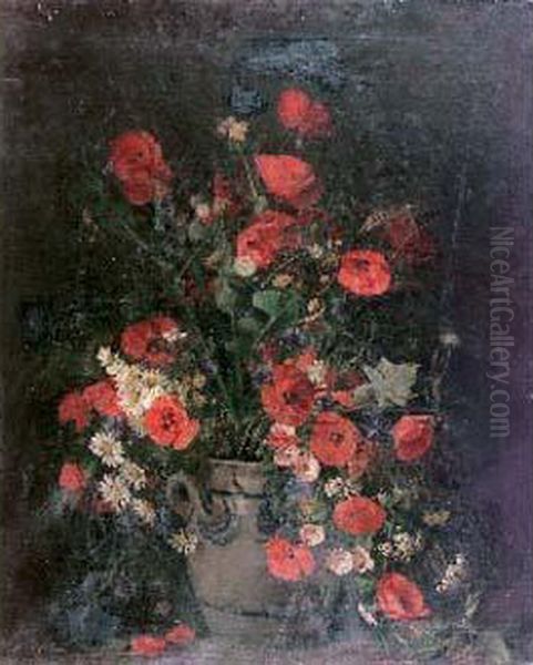 Bouquet De Coquelicots, Bleuets Et Marguerites Oil Painting by Eugene Petit