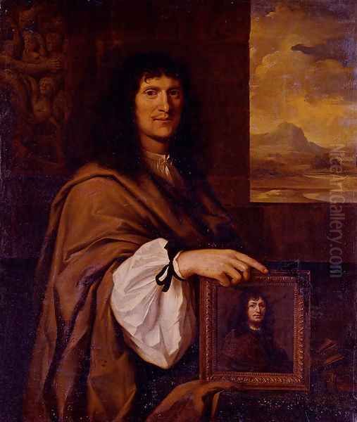 Portrait Of A Man Holding A Portrait Oil Painting by Charles Alphonse Du Fresnoy