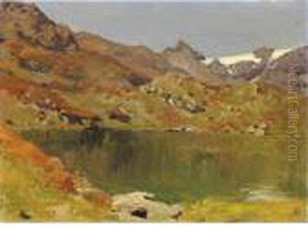 Lago Sulle Alpi Piemontesi Oil Painting by Filiberto Petiti