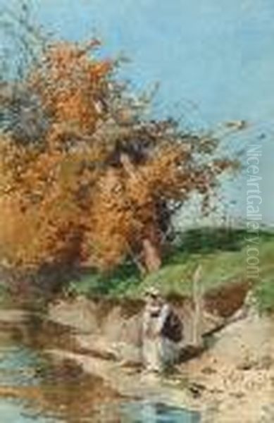 Washerwoman Oil Painting by Filiberto Petiti