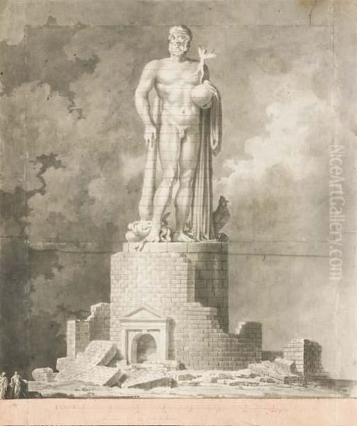 Monument Surmonte D'une Statue 
D'hercule Portant Un Globe Sur Lequel Se Tient Une Allegorie De La 
Fortune Oil Painting by Ennemond-Alexandre Petitot