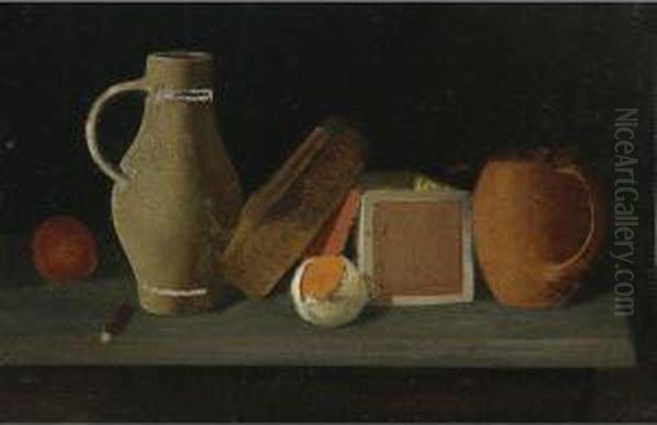 Jug, Book, Box And Mug Oil Painting by John Frederick Peto