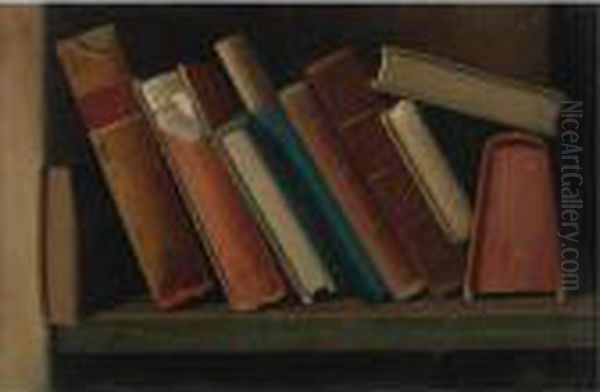 Old Books On A Shelf Oil Painting by John Frederick Peto