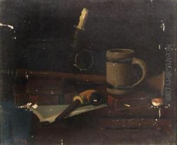 Still Life With Books And Pipe Oil Painting by John Frederick Peto