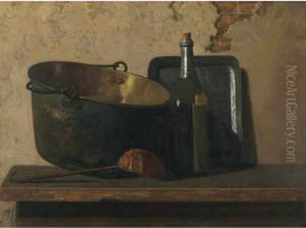 Wine And Brass Stewing Kettle Oil Painting by John Frederick Peto