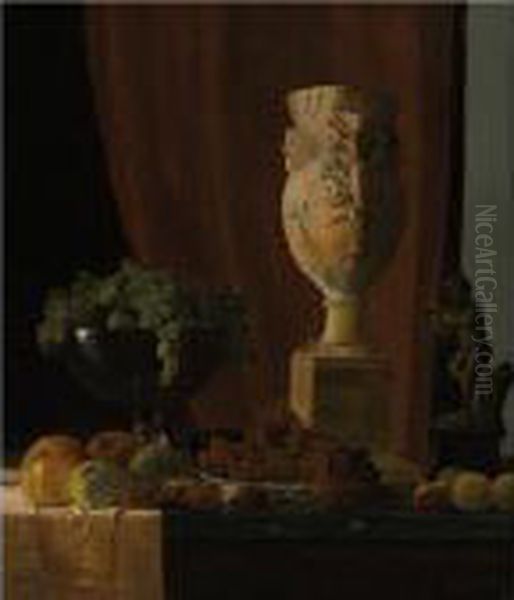 Fruit, Vase And Statuette Oil Painting by John Frederick Peto