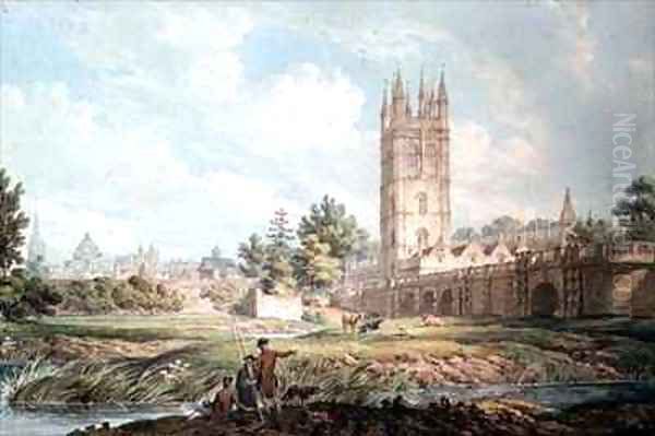 Magdalen College and Bridge Oxford from the River Oil Painting by Edward Dayes