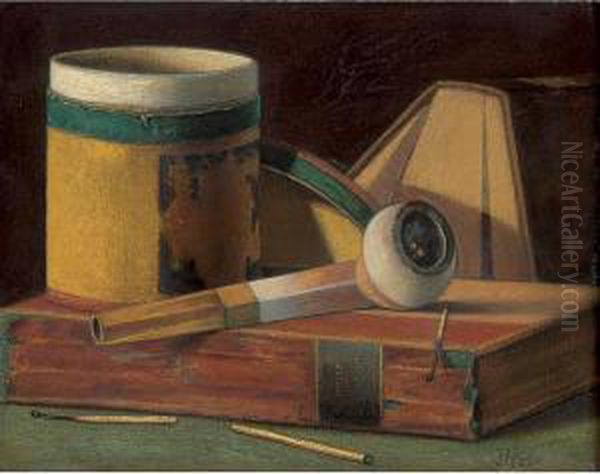 Tobacco Box, Pipe And Books Oil Painting by John Frederick Peto