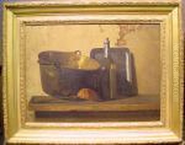 Hommage Au Chardin (wine And Brass Stewing Kettle: Preparation Fora French Potage) Oil Painting by John Frederick Peto