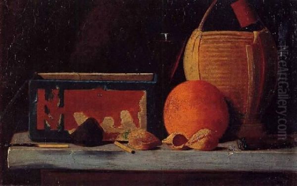 Still Life With An Orange Oil Painting by John Frederick Peto