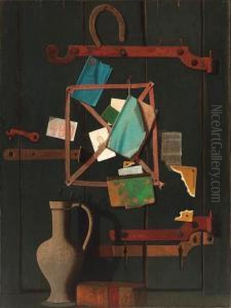 The Old Closet Door--rack And Horseshoe With Dutch Jar Oil Painting by John Frederick Peto