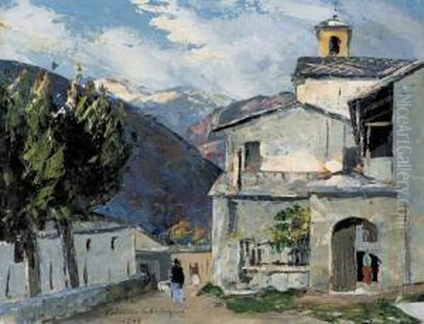 Autunno A Villar Pellice Oil Painting by Vittorio Petrella Da Bologna