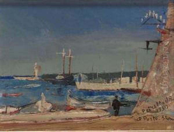 Il Porto Di San Remo Oil Painting by Vittorio Petrella Da Bologna