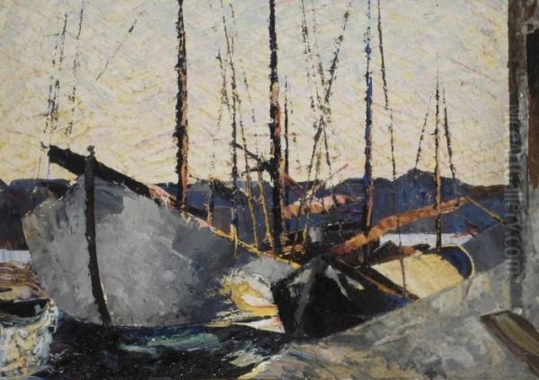 Barche Oil Painting by Vittorio Petrella Da Bologna