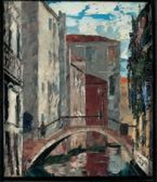 Canale A Venezia Oil Painting by Vittorio Petrella Da Bologna