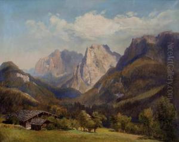 Blick Von Der Alm In Ein Bewaldetes Gebirgstal Oil Painting by Konrad Petrides