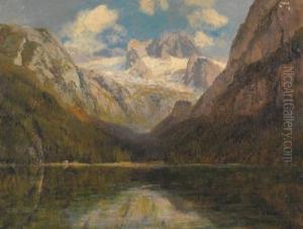 Gosausee Mit Blick Auf Den Dachstein Oil Painting by Konrad Petrides