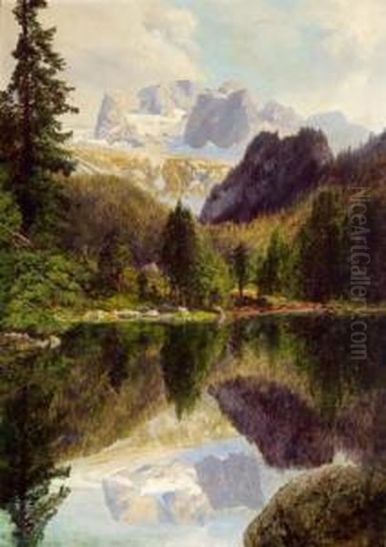 Dachstein Mit Gosausee Oil Painting by Konrad Petrides