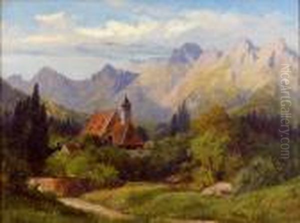 Kircherl In Den Bergen Oil Painting by Konrad Petrides