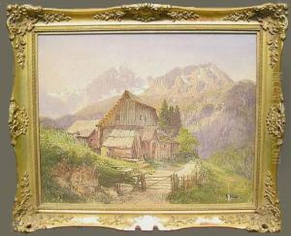 Mountain Cabin Oil Painting by Konrad Petrides