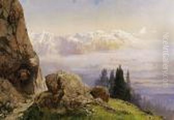 Landscape In The Alps Oil Painting by Konrad Petrides