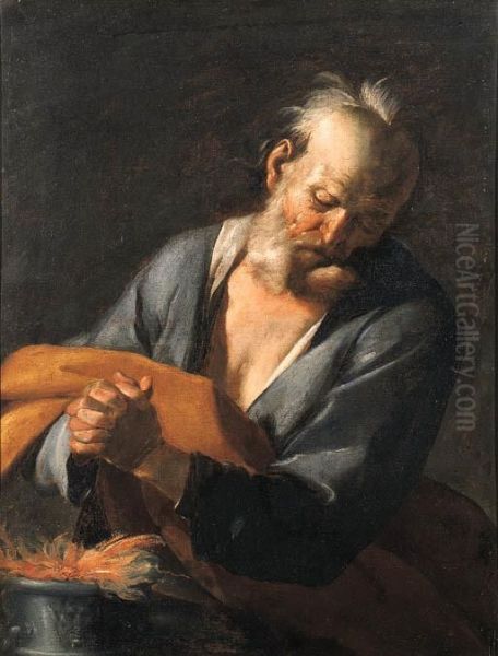 Santo In Preghiera Davanti Ad Un Braciere (allegoria Dellafede) Oil Painting by Giuseppe Antonio Petrini