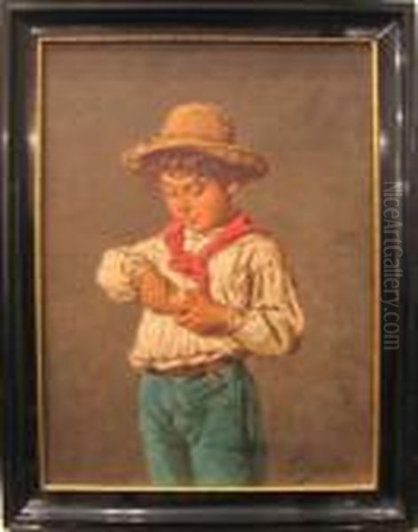 Boy Peeling Orange Oil Painting by Achille Petrocelli