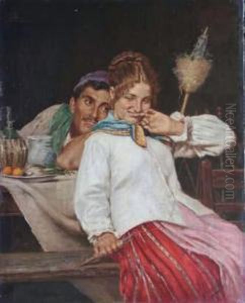 Confidenze Oil Painting by Achille Petrocelli