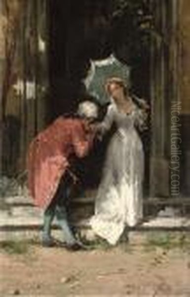 Greeting A Suitor Oil Painting by Vincenzo Pasquale Petrocelli