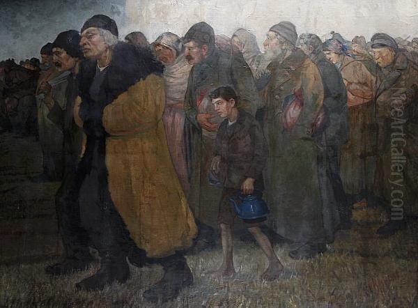 The Refugees Oil Painting by Kuzma Sergievitch Petrov-Vodkin