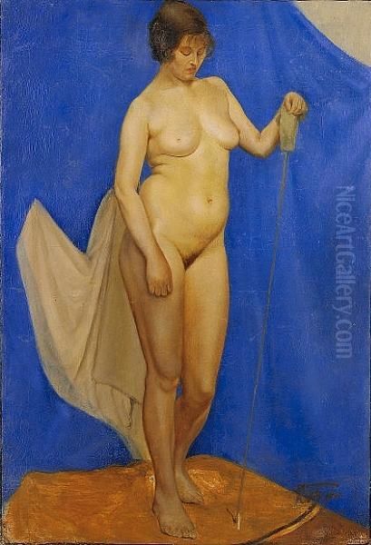 A Nude Model In The Artist's Studio Oil Painting by Kuzma Sergievitch Petrov-Vodkin