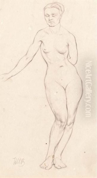 Standing Female Nude Oil Painting by Kuzma Sergievitch Petrov-Vodkin