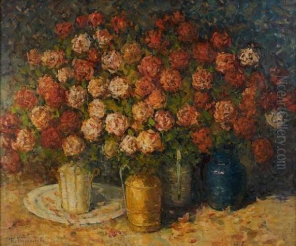 Nature Morte Aux Roses Oil Painting by Piotr Ivanovich Petrovichev