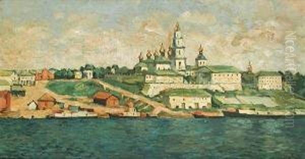 Provincial Russian Town Oil Painting by Piotr Ivanovich Petrovichev