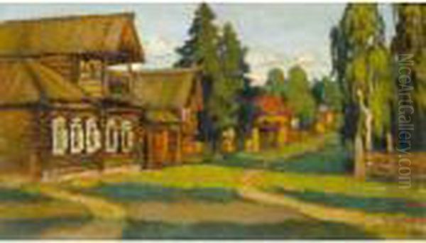 Russian Village Oil Painting by Piotr Ivanovich Petrovichev