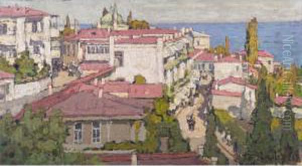 Street In Alupka, Crimea Oil Painting by Piotr Ivanovich Petrovichev