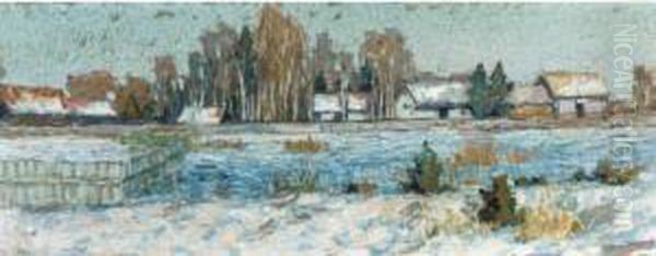 Winter Landscape Oil Painting by Piotr Ivanovich Petrovichev