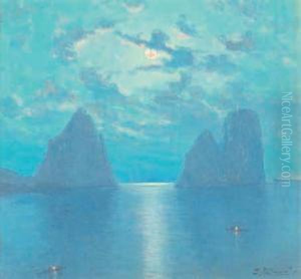 Luna Sui Faraglioni Di Capri Oil Painting by Salvatore Petruolo