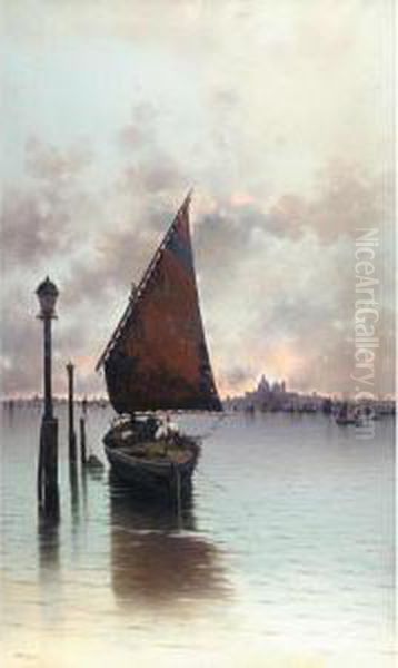 A Fishing Boat On The Venetian Lagoon Oil Painting by Salvatore Petruolo