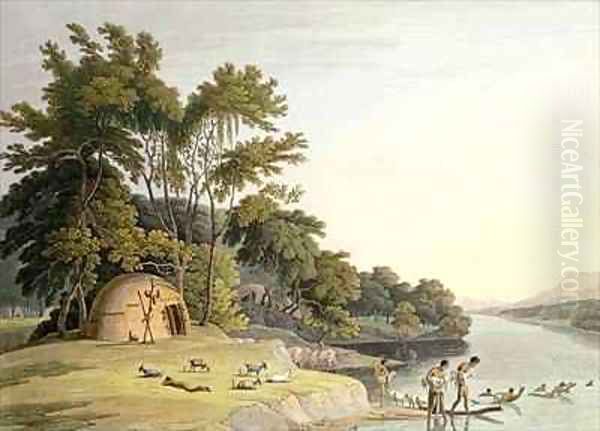 A Korah Hottentot Village on the Left Bank of the Orange River Oil Painting by Samuel Daniell