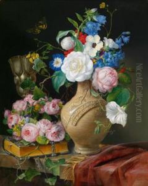 Blumenstillleben Mit Einemkranz Aus Rosen Oil Painting by Franz Xaver Petter