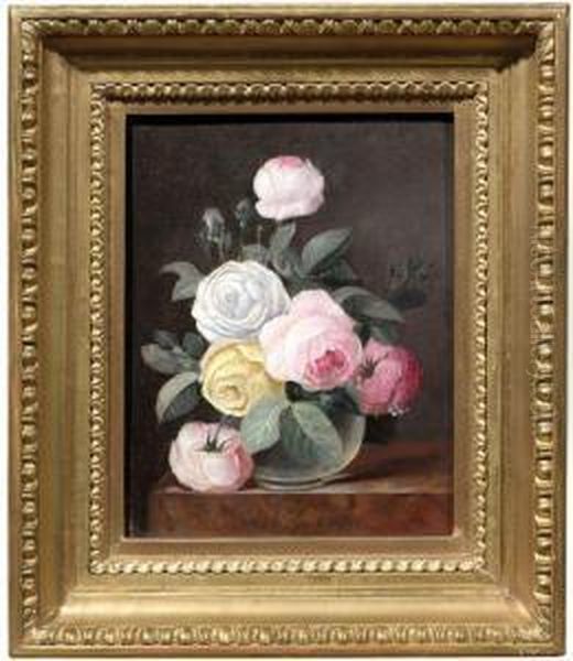 Stilleben Mit Bunten Rosen In Einer Glasvase Oil Painting by Franz Xaver Petter