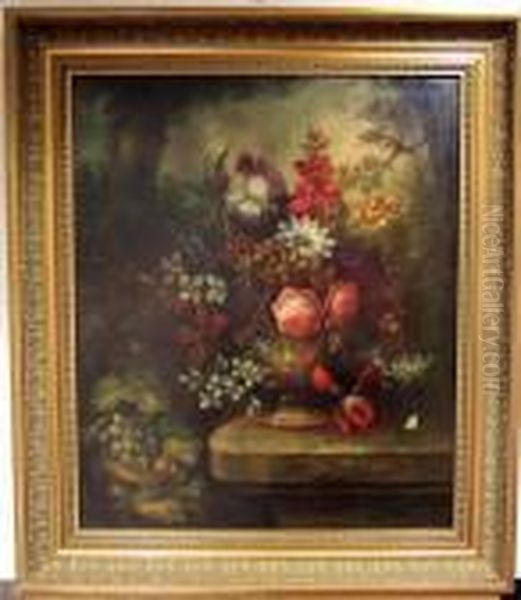 Praktstilleben Med Frukt Och Blommor. Oil Painting by Franz Xaver Petter